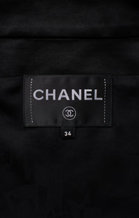 シャネル ジャケット CHANEL 17B ブラック ホワイト チェック レザー 襟 ツイード ラムスキン スタンドカラー 34