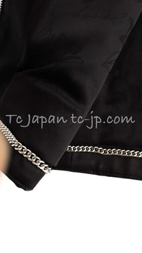 CHANEL 17B Black White LambSkin Leather Stand Collar Check Tweed Jacket 34 10