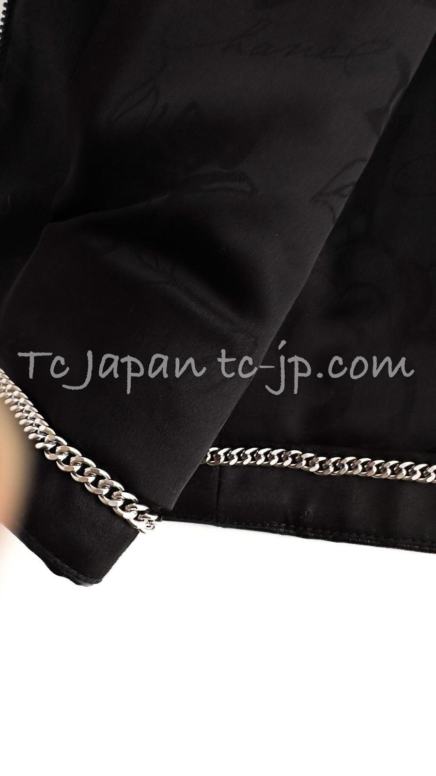 CHANEL 17B Black White LambSkin Leather Stand Collar Check Tweed Jacket 34 10