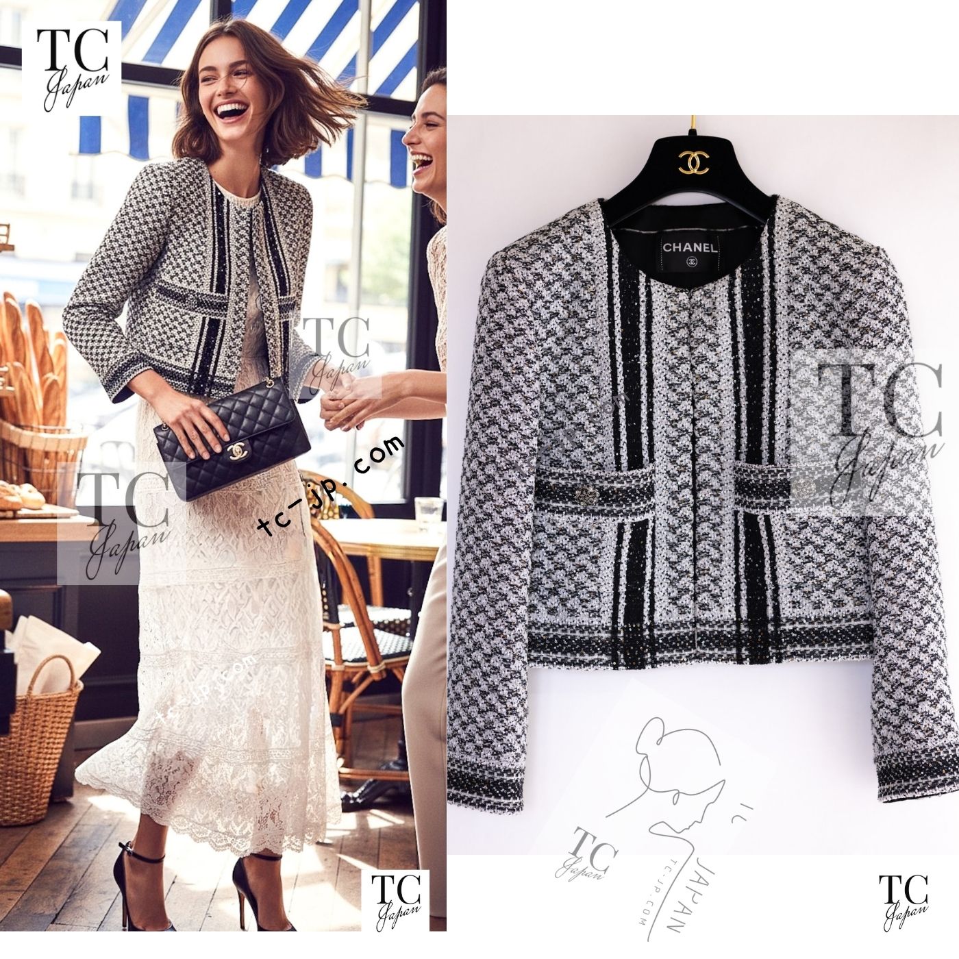 CHANEL 15C Gray White Black Sequin Gripoix Buttons Tweed Jacket 36 38 シャネル グレー ホワイト ブラック スパンコール ツイード ジャケット グリポワボタン 即発