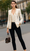 CHANEL 17PF Ivory Creme Gold Trim Wool Tweed Jacket 38 シャネル アイボリー クリーム ゴールド トリミング ウール ジャケット 即発