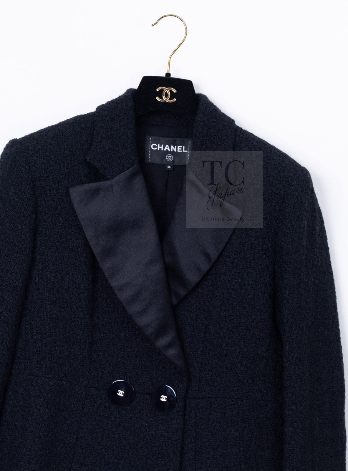 CHANEL 17PF Black Wool Blazer Double Jacket CC Button 44 46 シャネル ブラック ウール ブレザー ダブル ジャケット ココボタン 即発