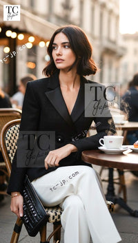 CHANEL 17PF Black Wool Blazer Double Jacket CC Button 44 46 シャネル ブラック ウール ブレザー ダブル ジャケット ココボタン 即発