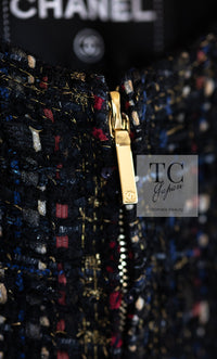 CHANEL 17PF Black Red Blue Mix Fantasy Tweed Jacket 34 ブラック レッド ブルー ミックス ファンタジー ツイード ジャケット 即発