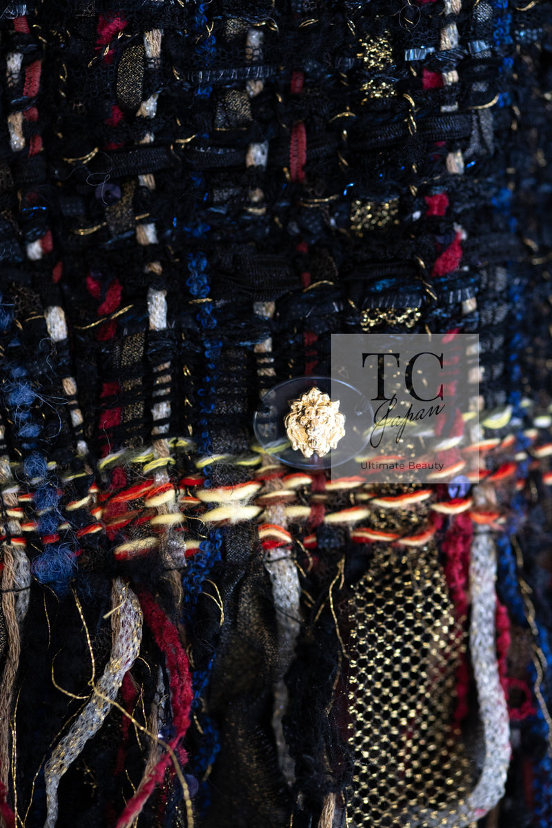 CHANEL 17PF Black Red Blue Mix Fantasy Tweed Jacket 34 ブラック レッド ブルー ミックス ファンタジー ツイード ジャケット 即発