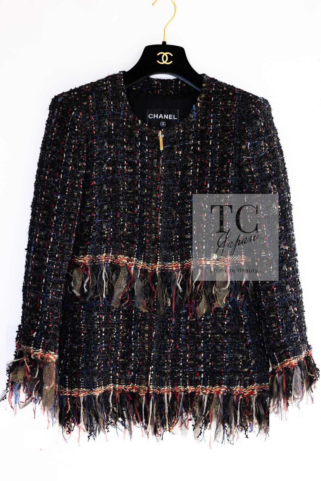 CHANEL 17PF Black Red Blue Mix Fantasy Tweed Jacket 34 ブラック レッド ブルー ミックス ファンタジー ツイード ジャケット 即発