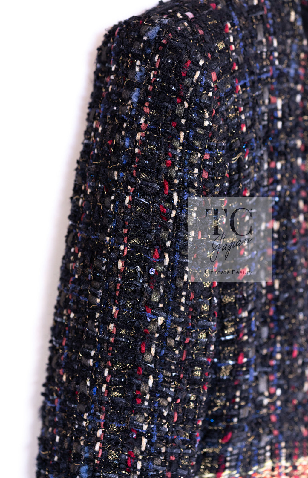 CHANEL 17PF Black Red Blue Mix Fantasy Tweed Jacket 34 ブラック レッド ブルー ミックス ファンタジー ツイード ジャケット 即発