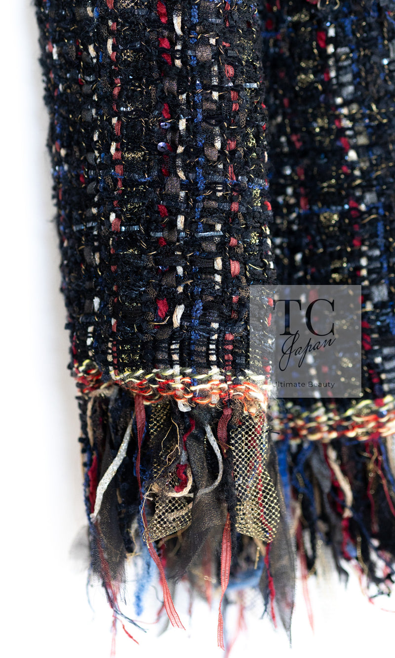 CHANEL 17PF Black Red Blue Mix Fantasy Tweed Jacket 34 ブラック レッド ブルー ミックス ファンタジー ツイード ジャケット 即発
