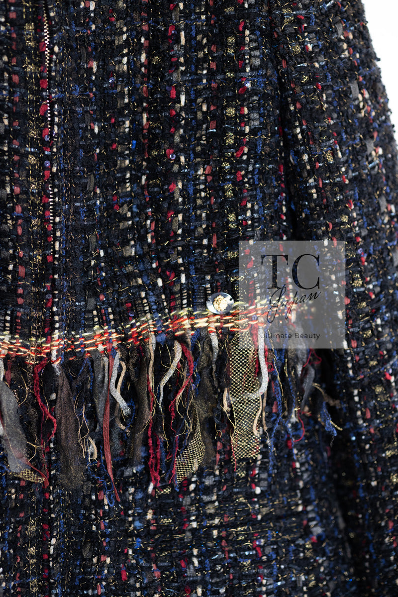 CHANEL 17PF Black Red Blue Mix Fantasy Tweed Jacket 34 ブラック レッド ブルー ミックス ファンタジー ツイード ジャケット 即発