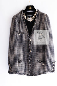 CHANEL 14PF Dark Chocolate Gray Stars Studded Mohair Tweed Jacket 40 シャネル シャネル ダークチョコ グレー スター スタッズ モヘア ジャケット 即発