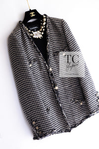 CHANEL 14PF Dark Chocolate Gray Stars Studded Mohair Tweed Jacket 40 シャネル シャネル ダークチョコ グレー スター スタッズ モヘア ジャケット 即発