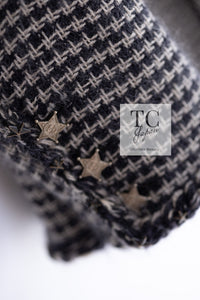 CHANEL 14PF Dark Chocolate Gray Stars Studded Mohair Tweed Jacket 40 シャネル シャネル ダークチョコ グレー スター スタッズ モヘア ジャケット 即発