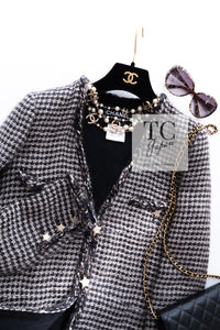 CHANEL 14PF Dark Chocolate Gray Stars Studded Mohair Tweed Jacket 40 シャネル シャネル ダークチョコ グレー スター スタッズ モヘア ジャケット 即発