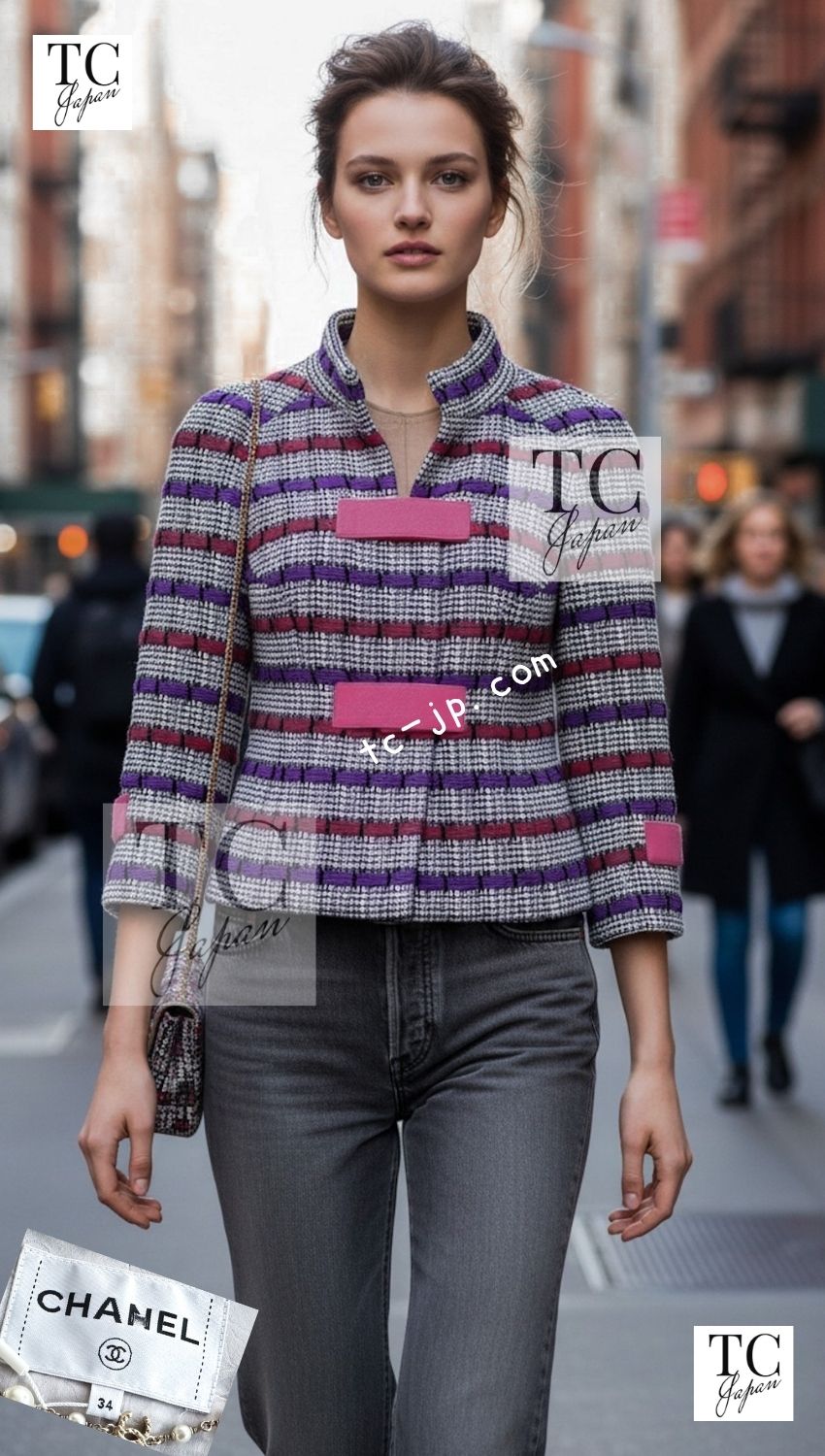 CHANEL 17S white black multicolor tweed cotton women's jacket 1