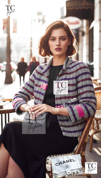 CHANEL 17S Black White Multicolor Cotton Tweed Jacket 34 シャネル ブラック ホワイト マルチカラー コットン ツイード ジャケット 即発