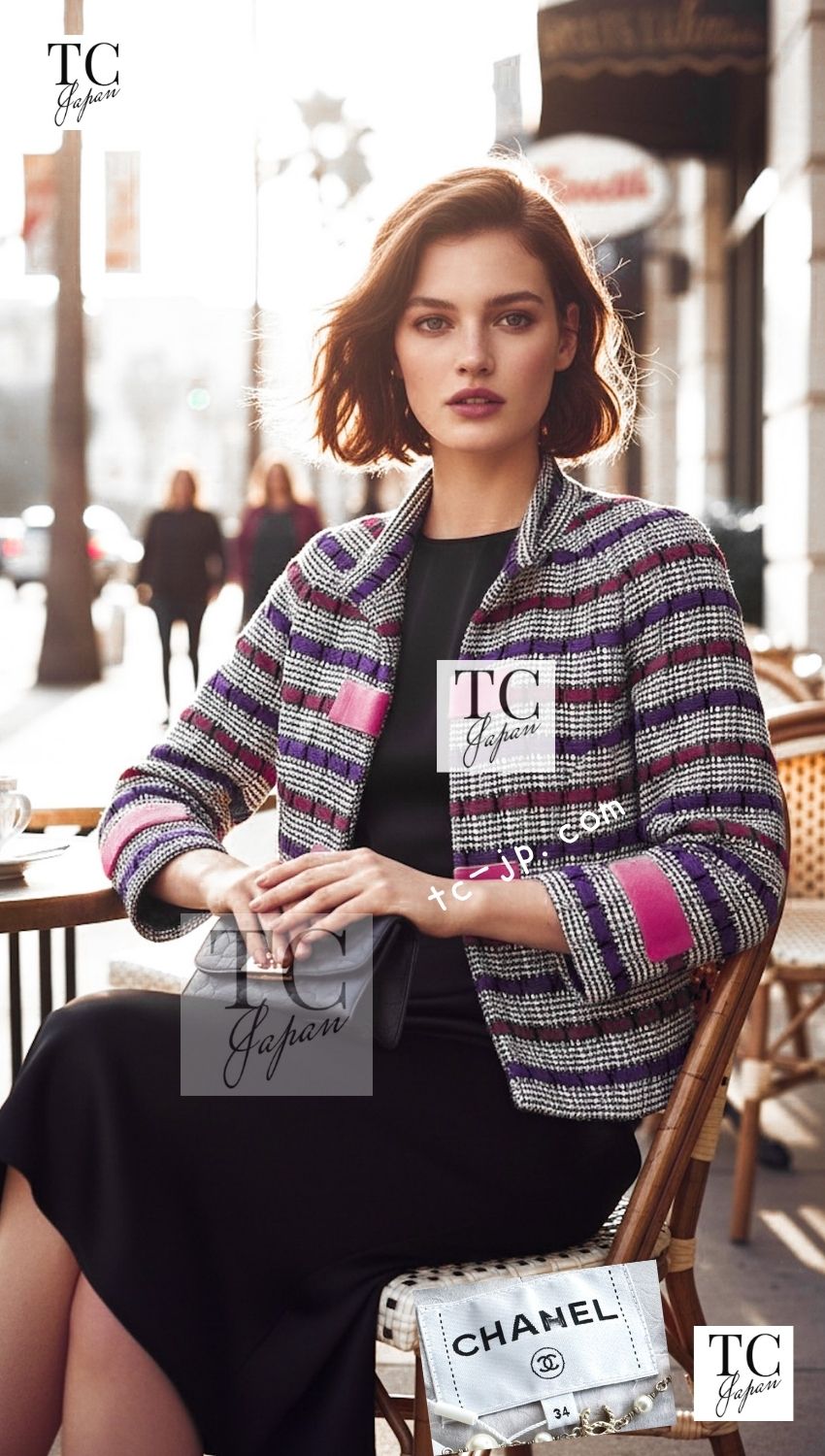 CHANEL 17S Black White Multicolor Cotton Tweed Jacket 34 シャネル ブラック ホワイト マルチカラー コットン ツイード ジャケット 即発