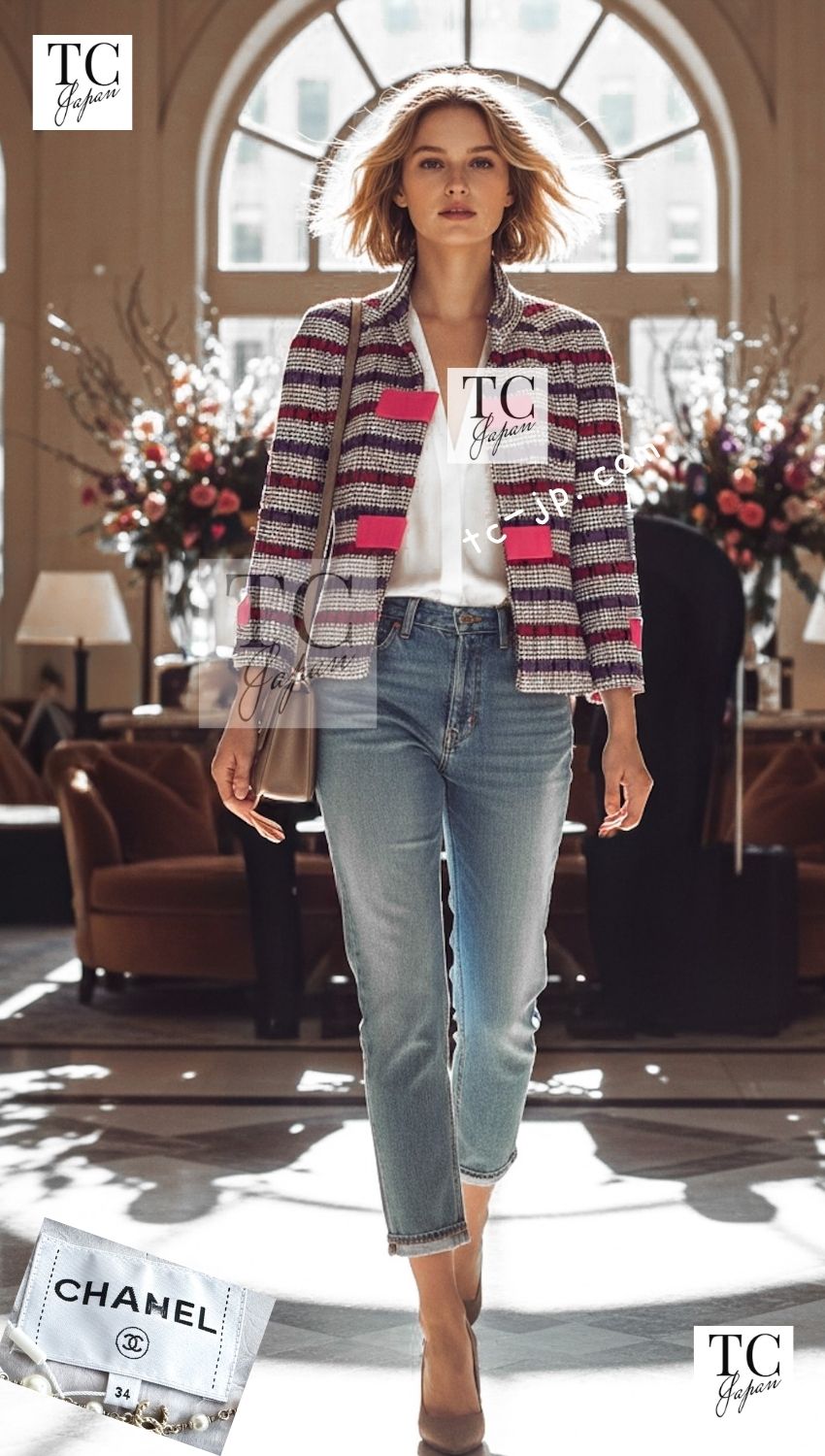 CHANEL 17S Black White Multicolor Cotton Tweed Jacket 34 シャネル ブラック ホワイト マルチカラー コットン ツイード ジャケット 即発