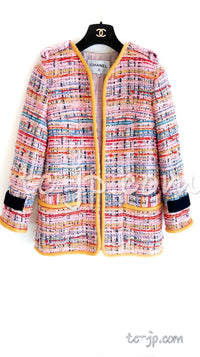 CHANEL 17S Pink Yellow Multi Trim Tweed Jacket 36 38 シャネル ピンク イエロー マルチカラー トリム ツイード ジャケット