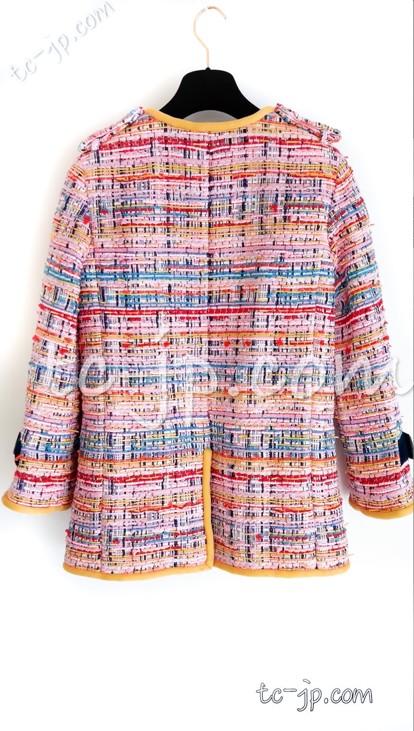 CHANEL 17S Pink Yellow Multi Trim Tweed Jacket 36 38 シャネル ピンク イエロー マルチカラー トリム ツイード ジャケット