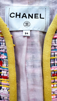 CHANEL 17S Pink Yellow Multi Trim Tweed Jacket 36 38 シャネル ピンク イエロー マルチカラー トリム ツイード ジャケット