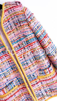 CHANEL 17S Pink Yellow Multi Trim Tweed Jacket 36 38 シャネル ピンク イエロー マルチカラー トリム ツイード ジャケット