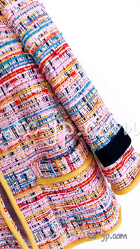 CHANEL 17S Pink Yellow Multi Trim Tweed Jacket 36 38 シャネル ピンク イエロー マルチカラー トリム ツイード ジャケット
