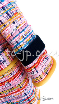 CHANEL 17S Pink Yellow Multi Trim Tweed Jacket 36 38 シャネル ピンク イエロー マルチカラー トリム ツイード ジャケット