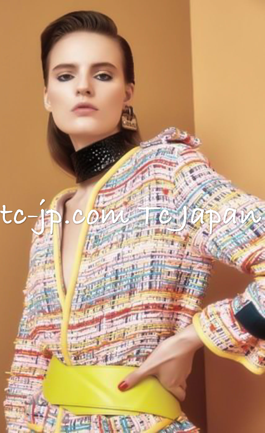 CHANEL 17S Pink Yellow Multi Trim Tweed Jacket 36 38 シャネル ピンク イエロー マルチカラー トリム ツイード ジャケット - TC JAPAN