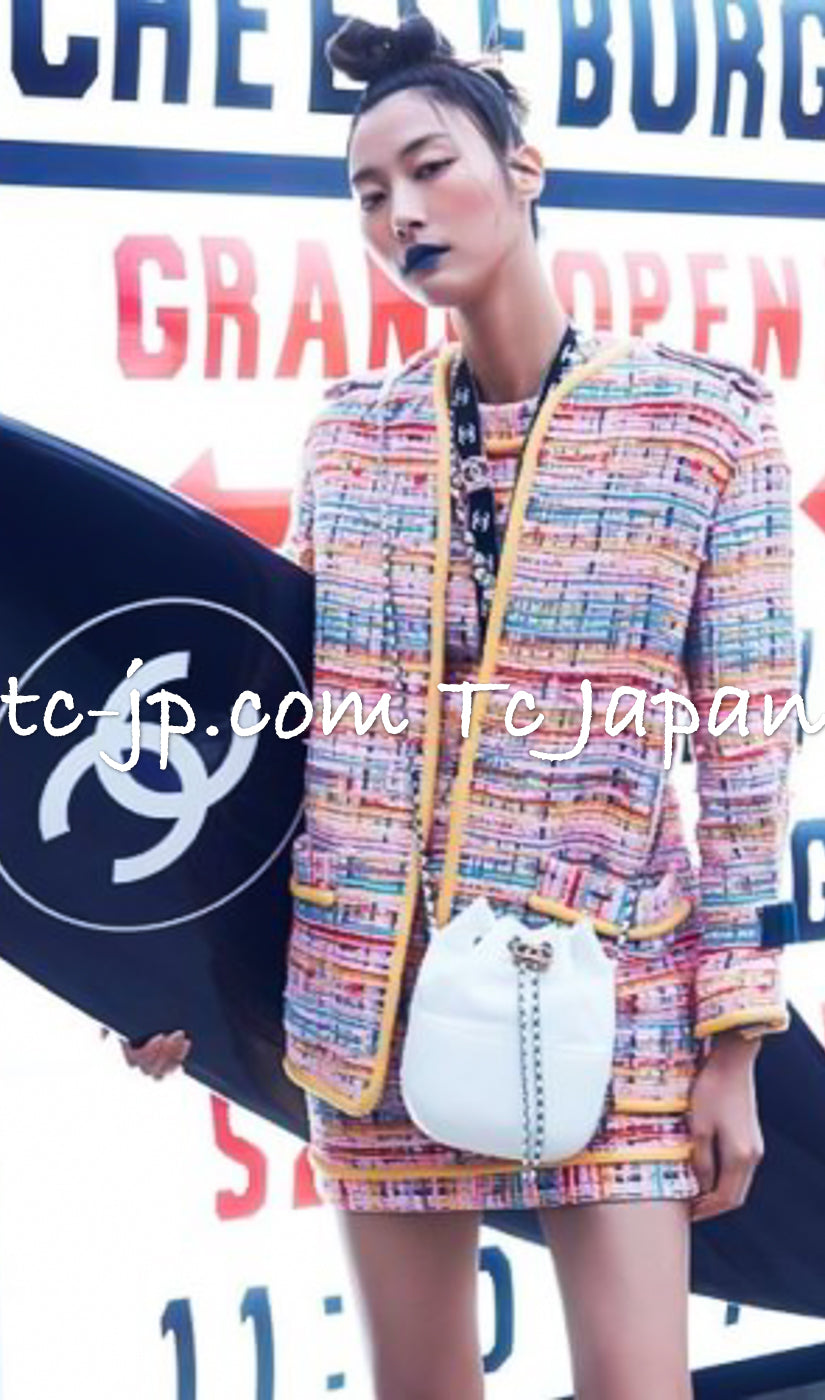 CHANEL 17S Pink Yellow Multi Trim Tweed Jacket 36 38 シャネル ピンク イエロー マルチカラー トリム ツイード ジャケット - TC JAPAN