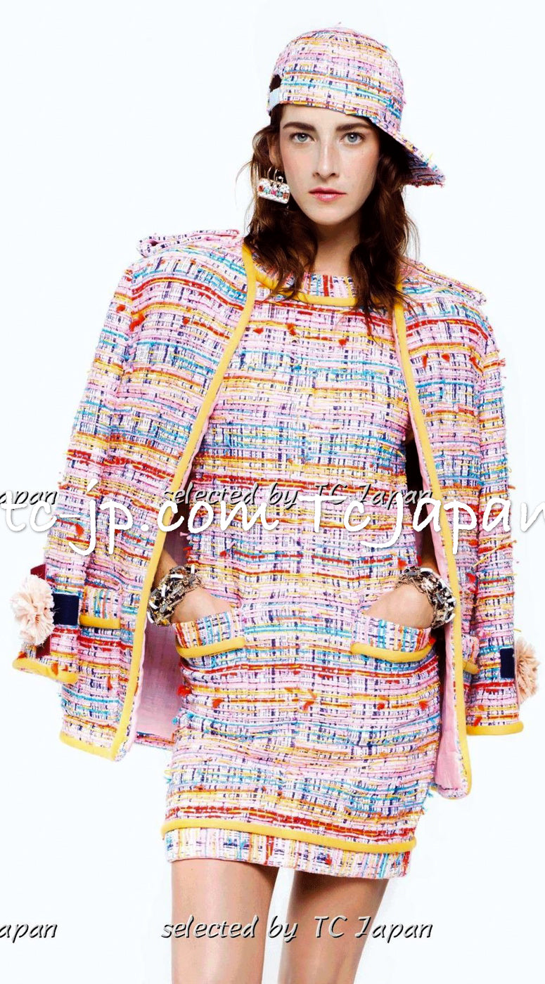 CHANEL 17S Pink Yellow Multi Trim Tweed Jacket 36 38 シャネル ピンク イエロー マルチカラー トリム ツイード ジャケット - TC JAPAN