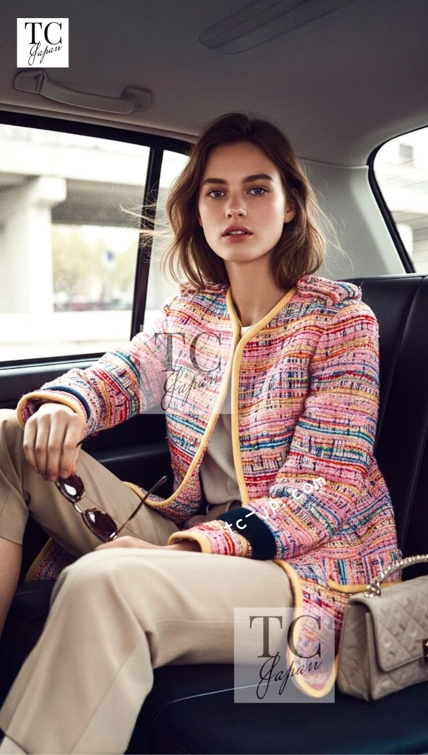 CHANEL 17S Pink Yellow Multi Trim Tweed Jacket 36 38 シャネル ピンク イエロー マルチカラー トリム ツイード ジャケット