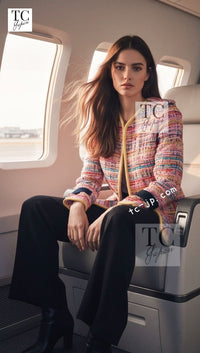 CHANEL 17S Pink Yellow Multi Trim Tweed Jacket 36 38 シャネル ピンク イエロー マルチカラー トリム ツイード ジャケット