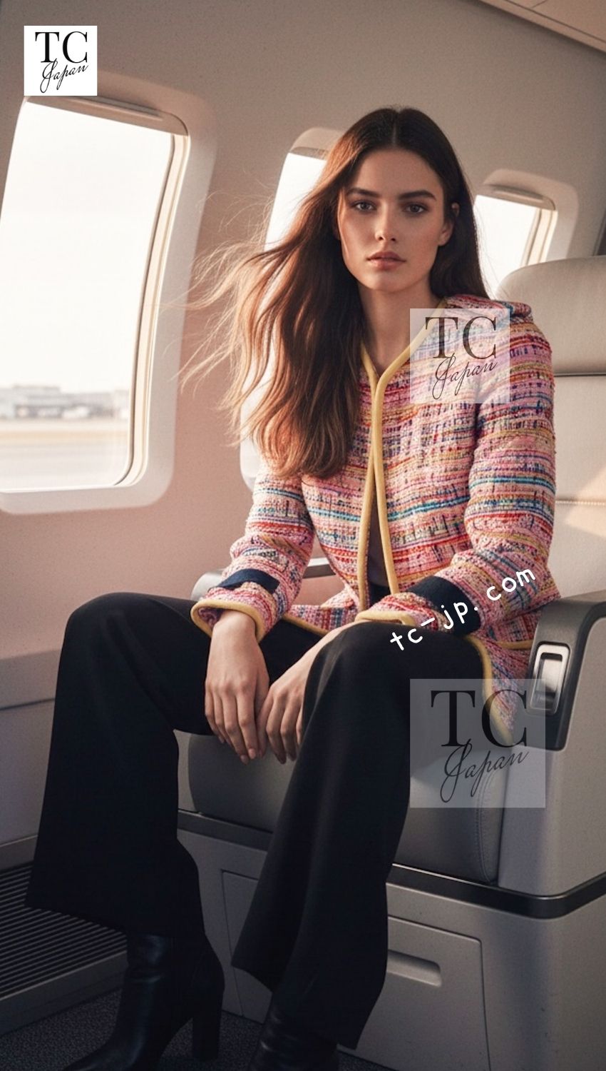 CHANEL 17S Pink Yellow Multi Trim Tweed Jacket 36 38 シャネル ピンク イエロー マルチカラー トリム ツイード ジャケット