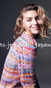 CHANEL 17S Pink Yellow Multi Trim Tweed Jacket 36 38 シャネル ピンク イエロー マルチカラー トリム ツイード ジャケット - TC JAPAN