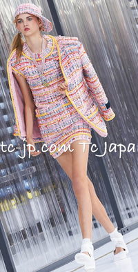 CHANEL 17S Pink Yellow Multi Trim Tweed Jacket 36 38 シャネル ピンク イエロー マルチカラー トリム ツイード ジャケット - TC JAPAN