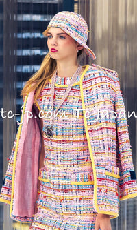 CHANEL 17S Pink Yellow Multi Trim Tweed Jacket 36 38 シャネル ピンク イエロー マルチカラー トリム ツイード ジャケット - TC JAPAN