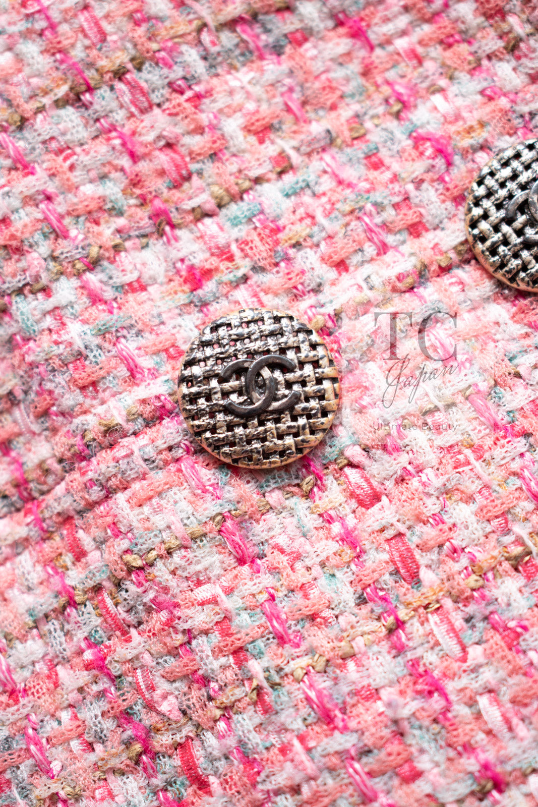 CHANEL 14S Pink Double Collarless Tweed Jacket 34 シャネル ピンク ダブル ノーカラー ツイード ジャケット 即発
