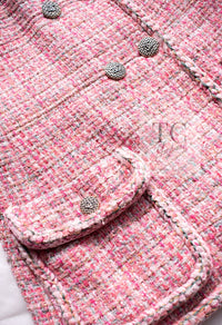 CHANEL 14S Pink Double Collarless Tweed Jacket 34 シャネル ピンク ダブル ノーカラー ツイード ジャケット 即発
