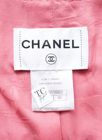 CHANEL 14S Pink Double Collarless Tweed Jacket 34 シャネル ピンク ダブル ノーカラー ツイード ジャケット 即発