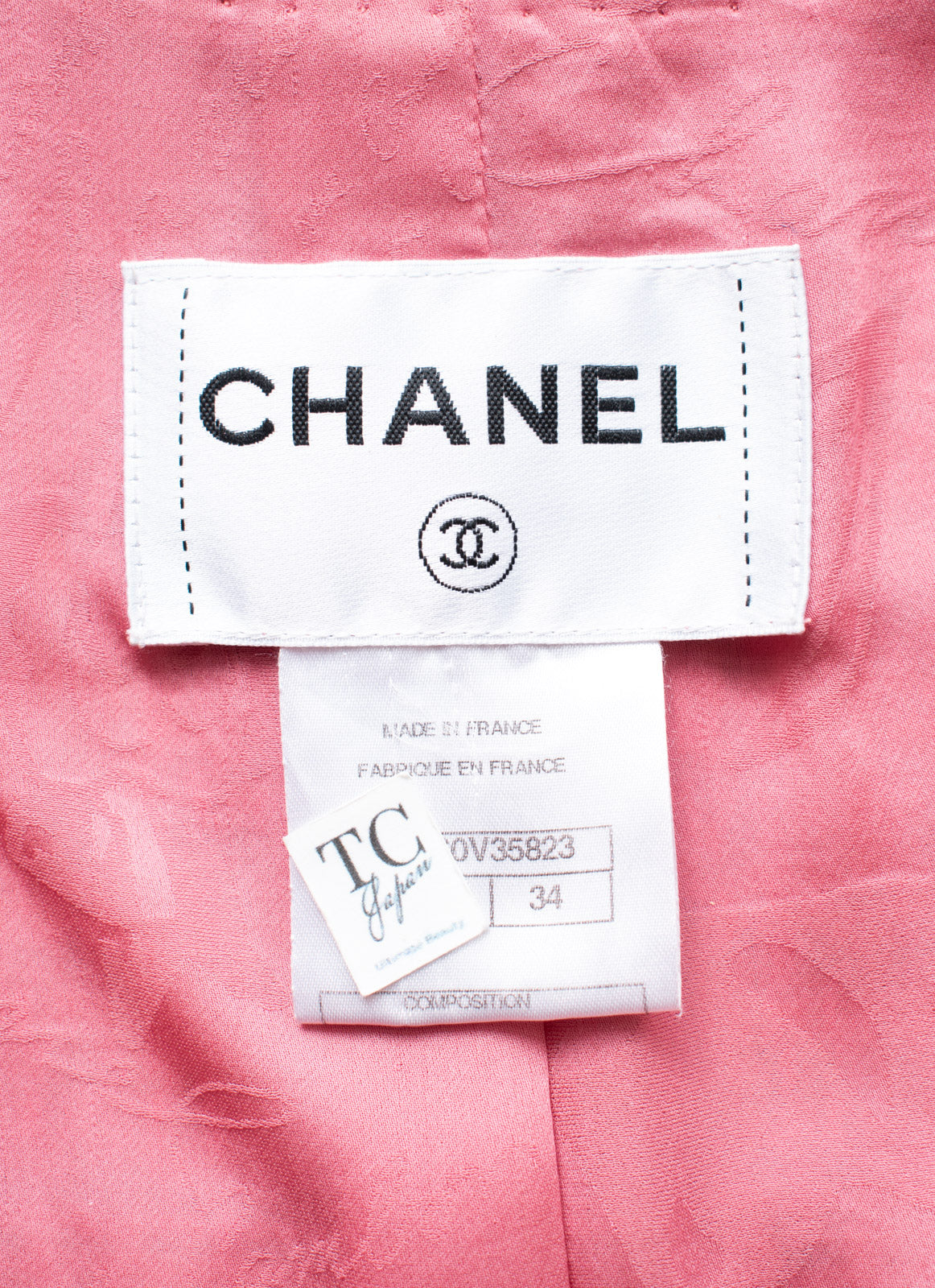 CHANEL 14S Pink Double Collarless Tweed Jacket 34 シャネル ピンク ダブル ノーカラー ツイード ジャケット 即発