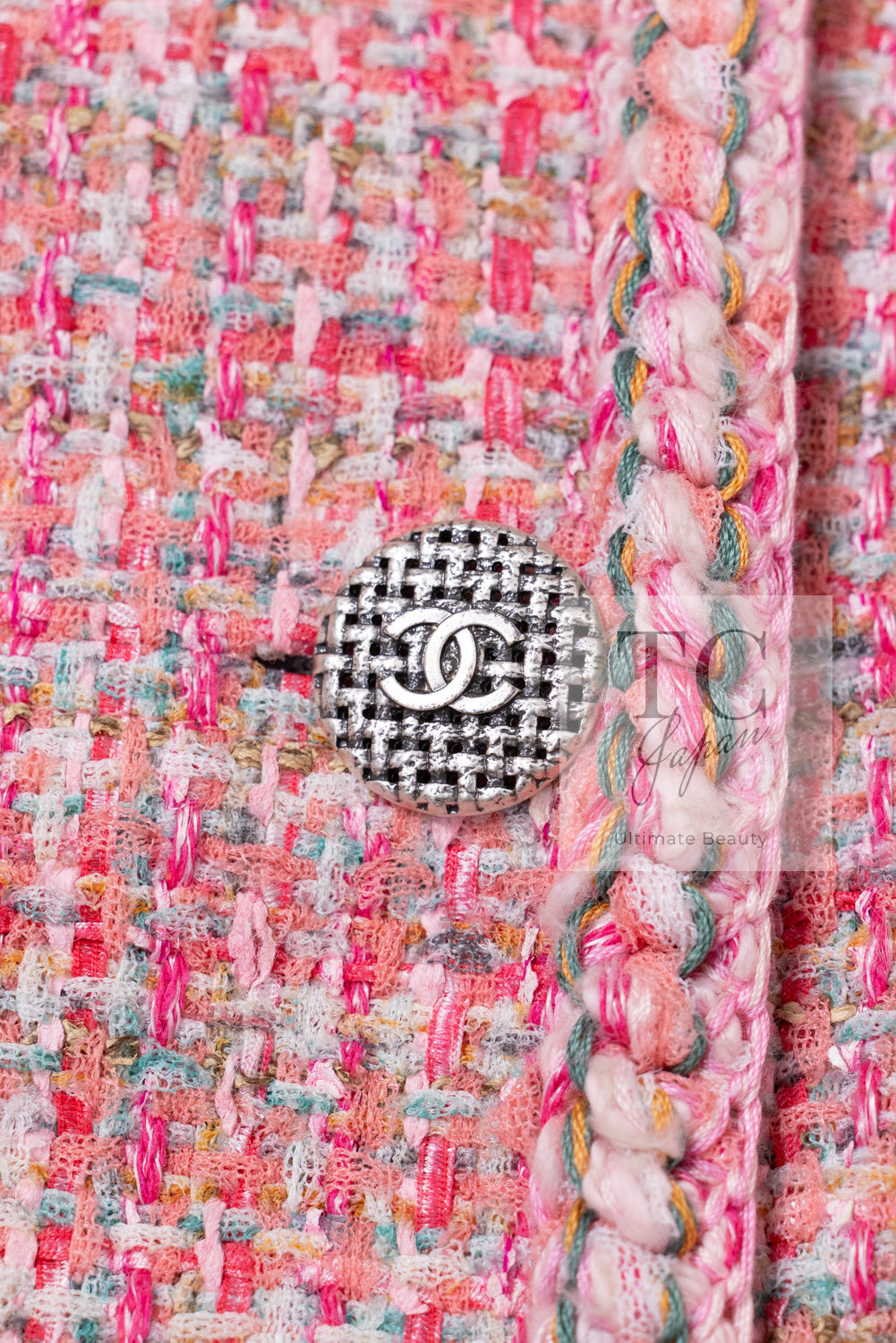 シャネル ジャケット CHANEL ピンク ダブル ノーカラー ツイード 14S