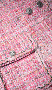 CHANEL 14S Pink Double Collarless Tweed Jacket 36 38 シャネル ピンク ダブル ノーカラー ツイード ジャケット 即発