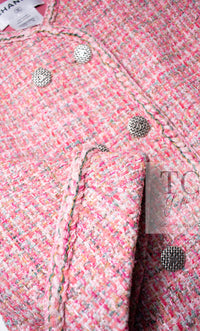 CHANEL 14S Pink Double Collarless Tweed Jacket 34 シャネル ピンク ダブル ノーカラー ツイード ジャケット 即発