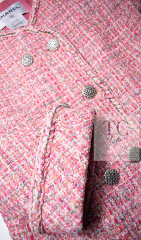 CHANEL 14S Pink Double Collarless Tweed Jacket 36 38 シャネル ピンク ダブル ノーカラー ツイード ジャケット 即発
