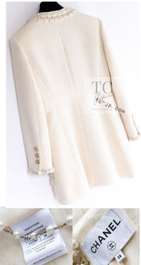 CHANEL 17PF Ivory Cream Wool Tweed Coat Jacket 38 40 シャネル アイボリー クリーム ウール ツイード コート ジャケット 即発