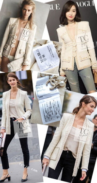 CHANEL 17PF Ivory Cream Wool Tweed Coat Jacket 38 40 シャネル アイボリー クリーム ウール ツイード コート ジャケット 即発