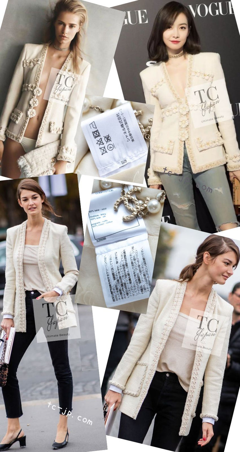 CHANEL 17PF Ivory Cream Wool Tweed Coat Jacket 38 40 シャネル アイボリー クリーム ウール ツイード コート ジャケット 即発