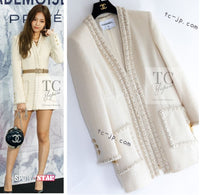 CHANEL 17PF Ivory Cream Wool Tweed Coat Jacket 38 40 シャネル アイボリー クリーム ウール ツイード コート ジャケット 即発