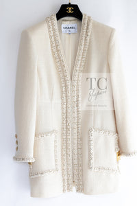 CHANEL 17PF Ivory Cream Wool Tweed Coat Jacket 38 40 シャネル アイボリー クリーム ウール ツイード コート ジャケット 即発