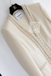 CHANEL 17PF Ivory Cream Wool Tweed Coat Jacket 38 40 シャネル アイボリー クリーム ウール ツイード コート ジャケット 即発